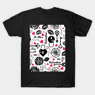 Kitsch Valentine | black, white and red| love pattern T-Shirt